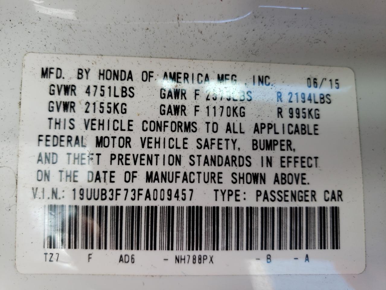 19UUB3F73FA009457 2015 Acura Tlx Advance