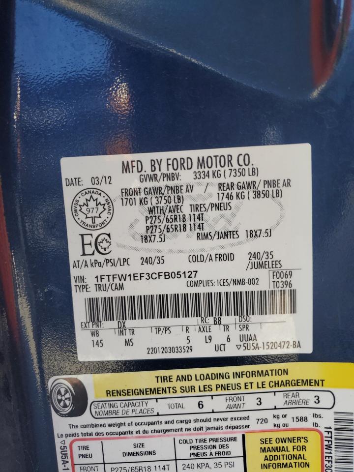 1FTFW1EF3CFB05127 2012 Ford F150 Supercrew