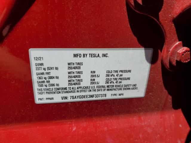 2022 Tesla Model Y VIN: 7SAYGDEE3NF337378 Lot: 59753004