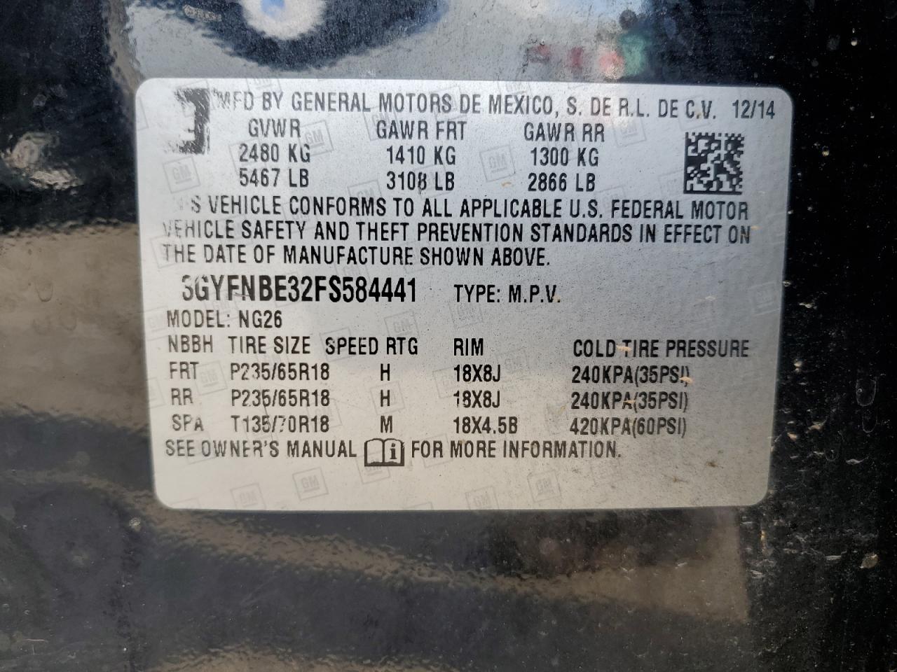 3GYFNBE32FS584441 2015 Cadillac Srx Luxury Collection