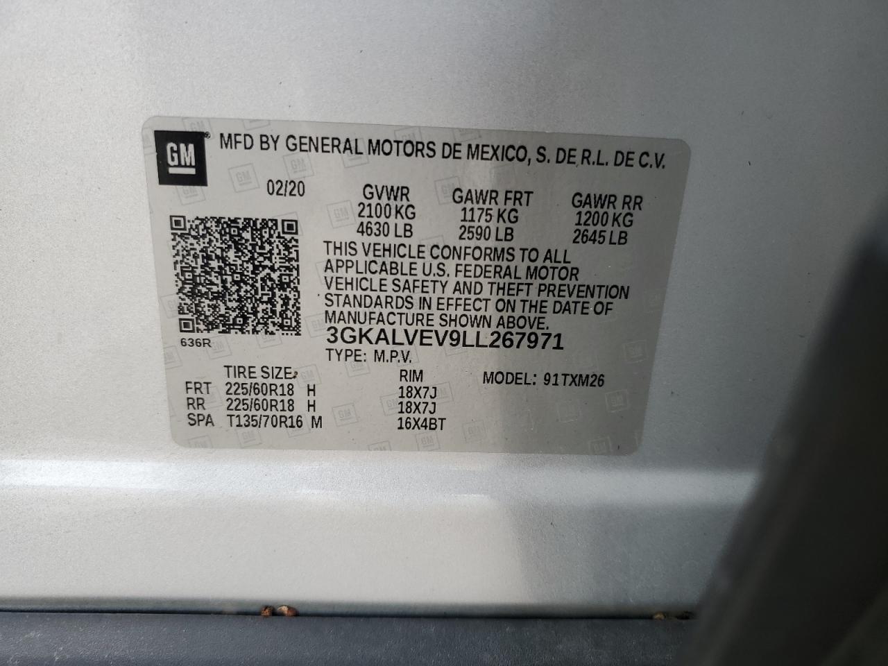 3GKALVEV9LL267971 2020 GMC Terrain Slt