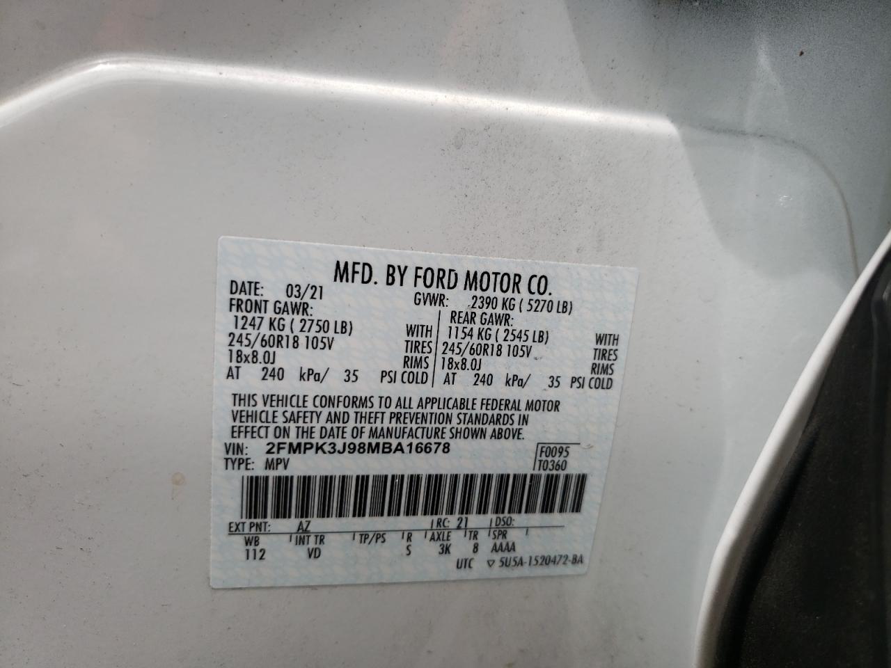 2FMPK3J98MBA16678 2021 Ford Edge Sel