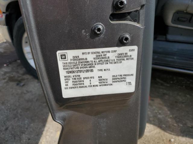 2000 Chevrolet Tahoe K1500 VIN: 1GNEK13T6YJ128185 Lot: 55745044
