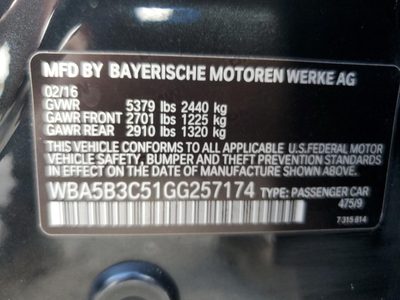 WBA5B3C51GG257174 2016 BMW 535 Xi