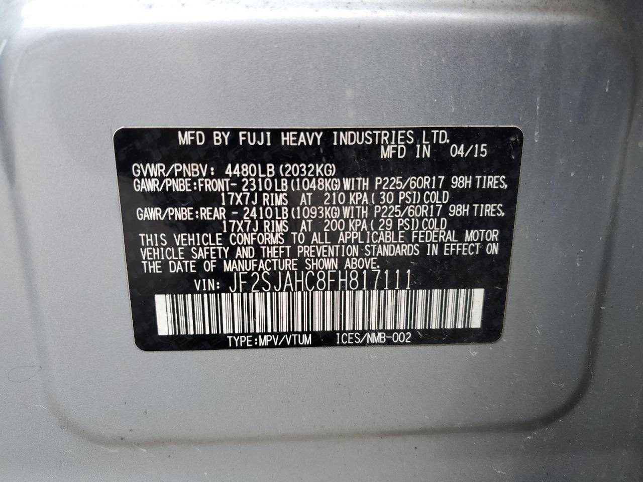 JF2SJAHC8FH817111 2015 Subaru Forester 2.5I Limited