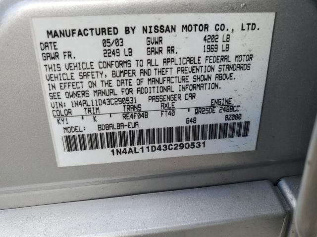 2003 Nissan Altima Base VIN: 1N4AL11D43C290531 Lot: 56507644