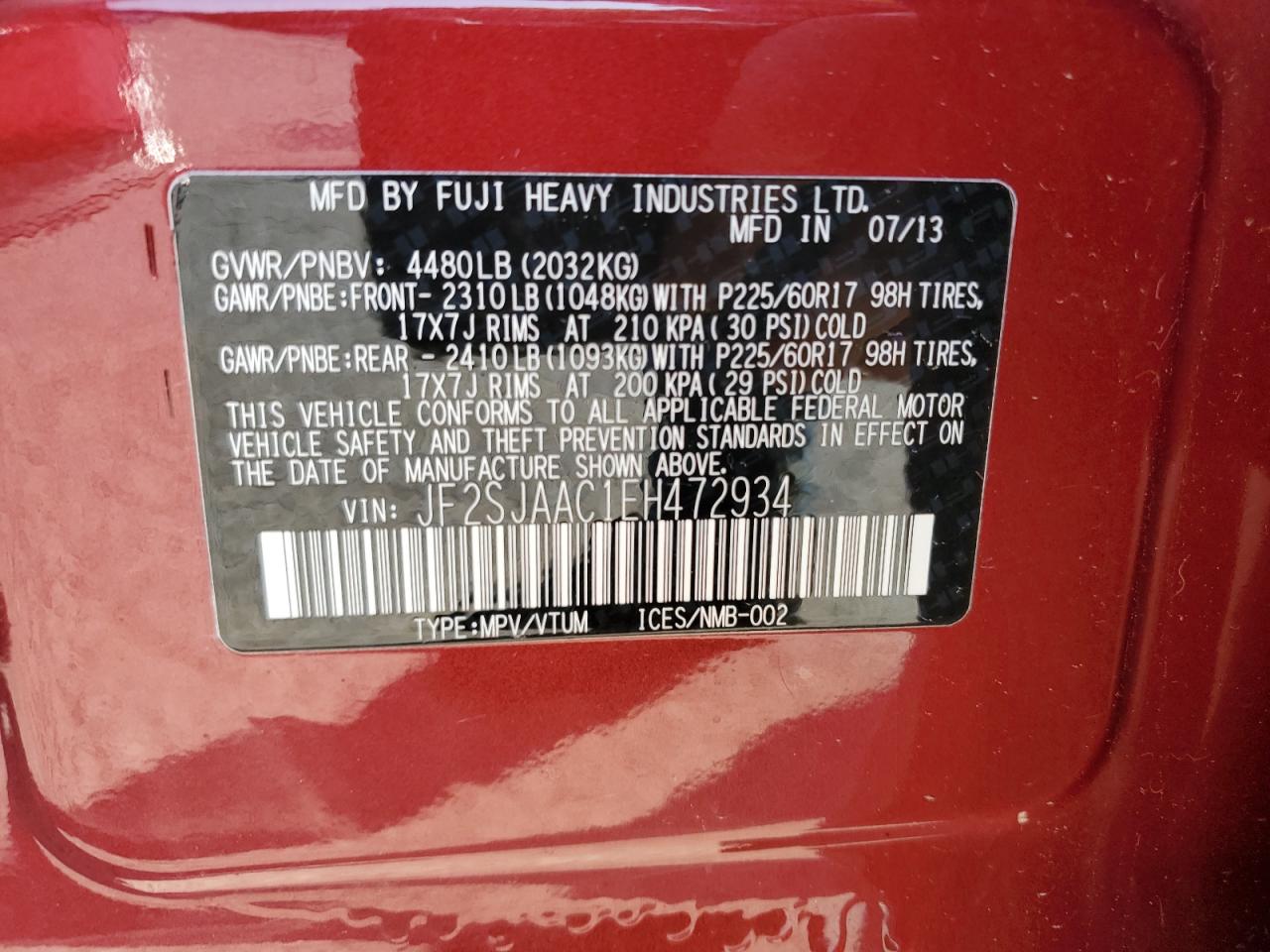 JF2SJAAC1EH472934 2014 Subaru Forester 2.5I