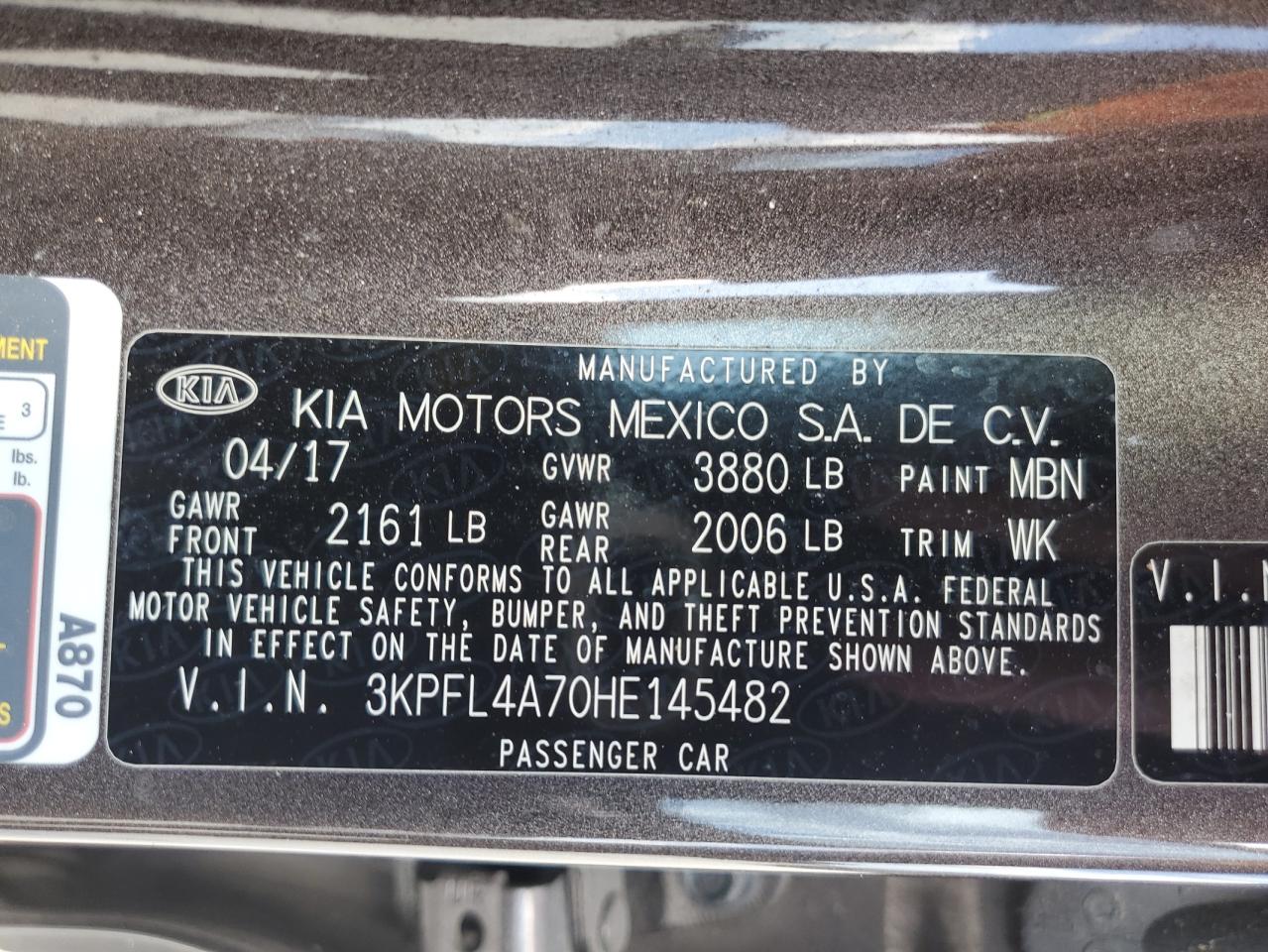 3KPFL4A70HE145482 2017 Kia Forte Lx