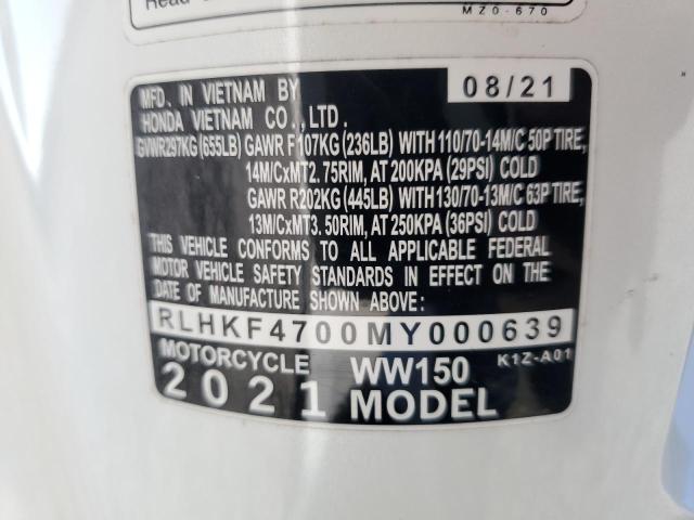 2021 HONDA WW150 RLHKF4700MY000639