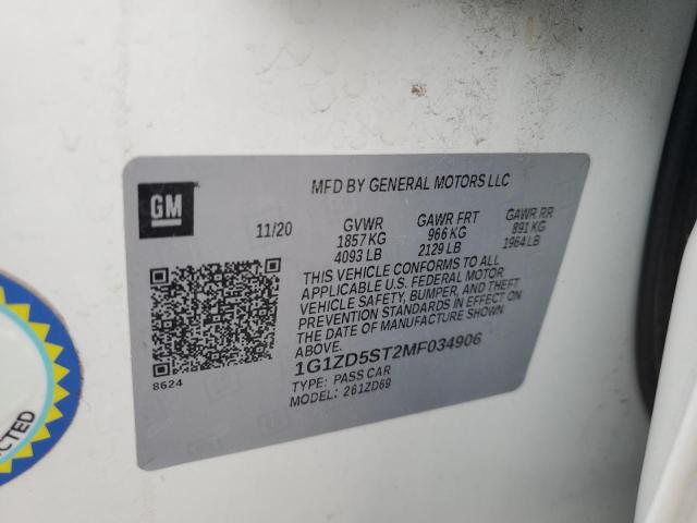 2021 Chevrolet Malibu Lt VIN: 1G1ZD5ST2MF034906 Lot: 59935584