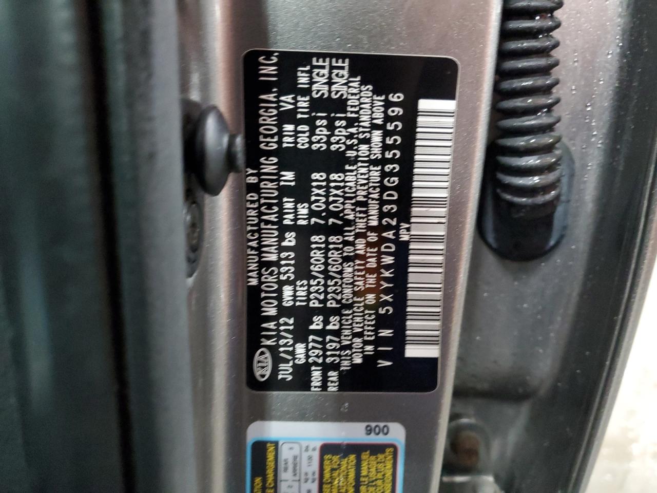 5XYKWDA23DG355596 2013 Kia Sorento Sx