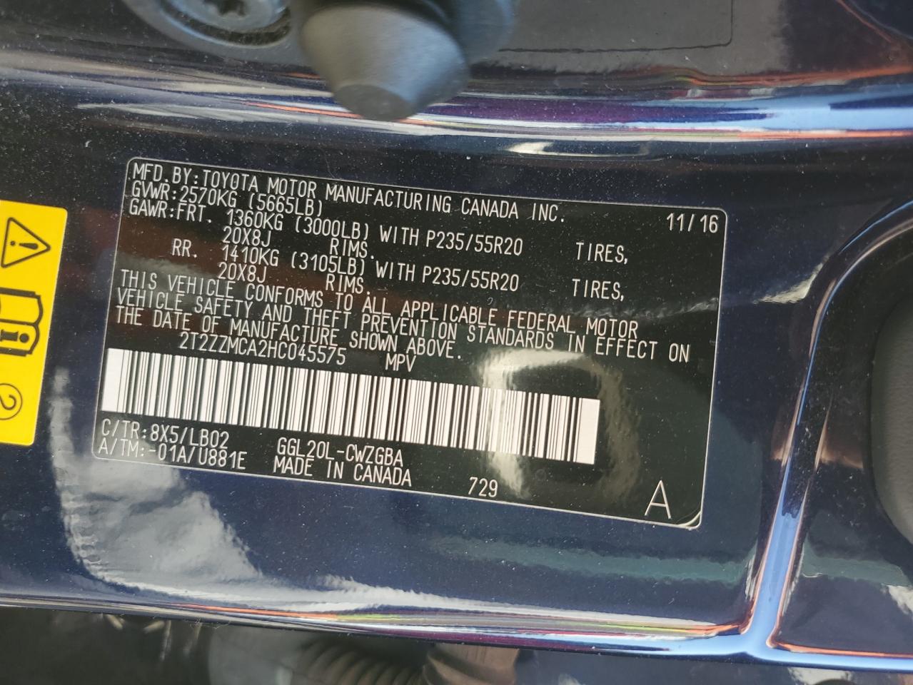 2T2ZZMCA2HC045575 2017 Lexus Rx 350 Base