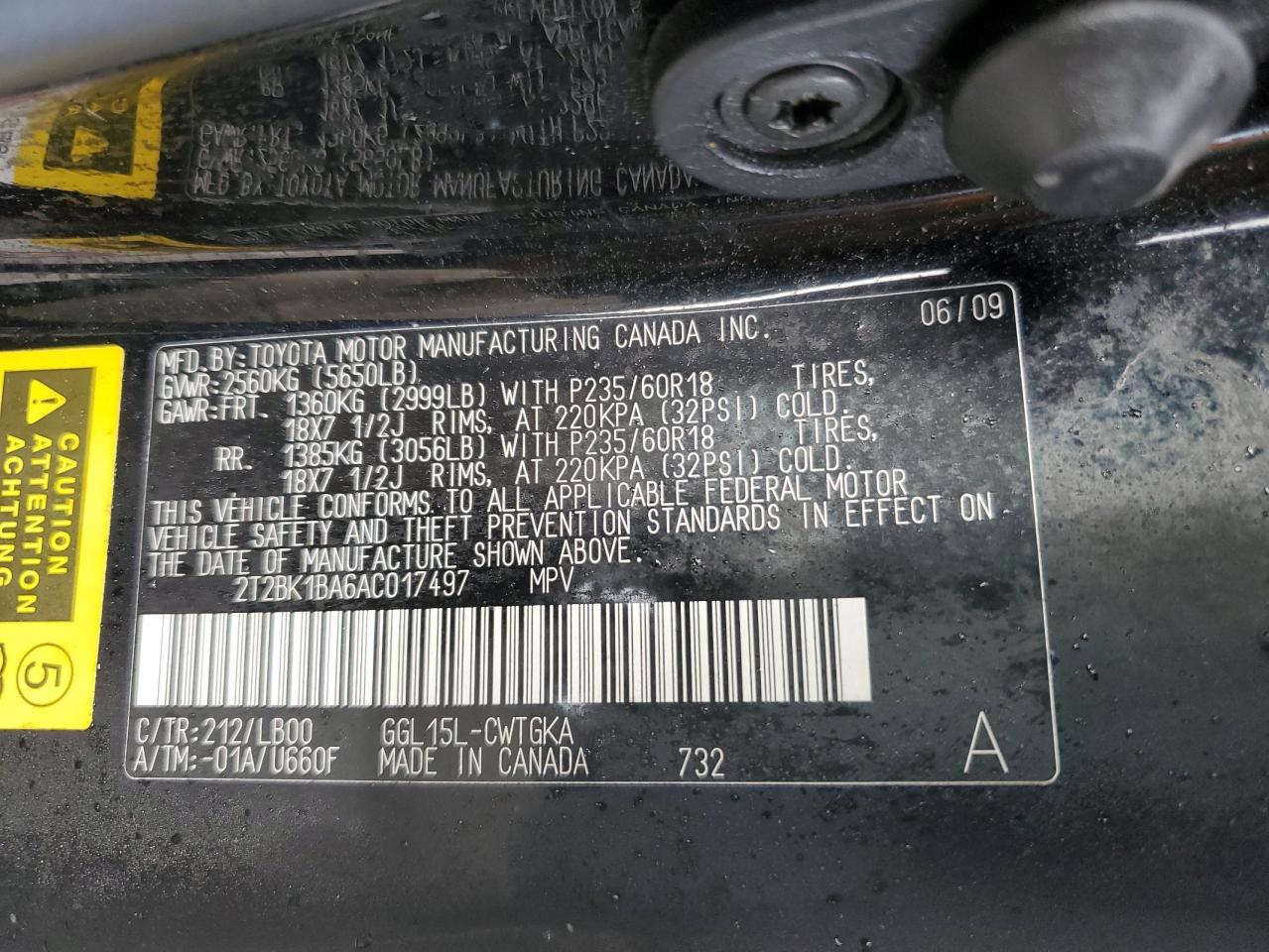 2T2BK1BA6AC017497 2010 Lexus Rx 350