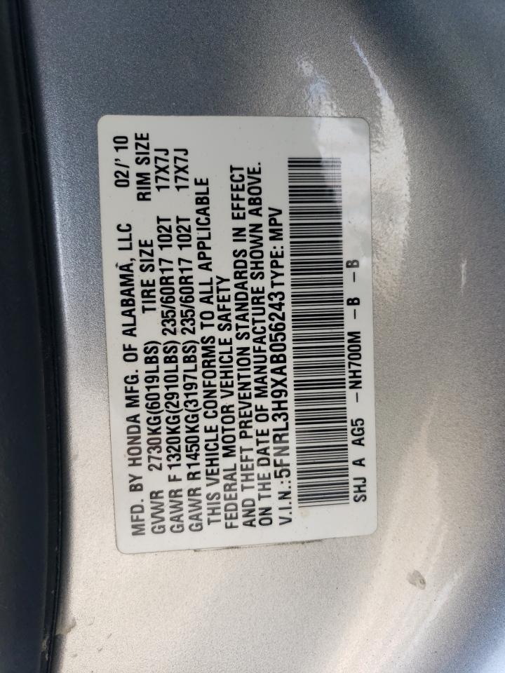 5FNRL3H9XAB056243 2010 Honda Odyssey Touring