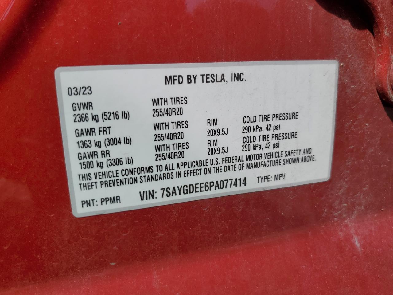 7SAYGDEE6PA077414 2023 Tesla Model Y