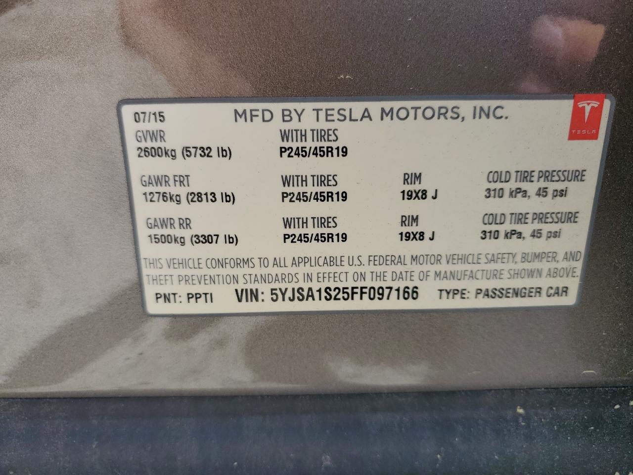 5YJSA1S25FF097166 2015 Tesla Model S 70D