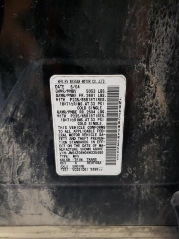 2004 Nissan Murano Sl VIN: JN8AZ08W04W335480 Lot: 59551674