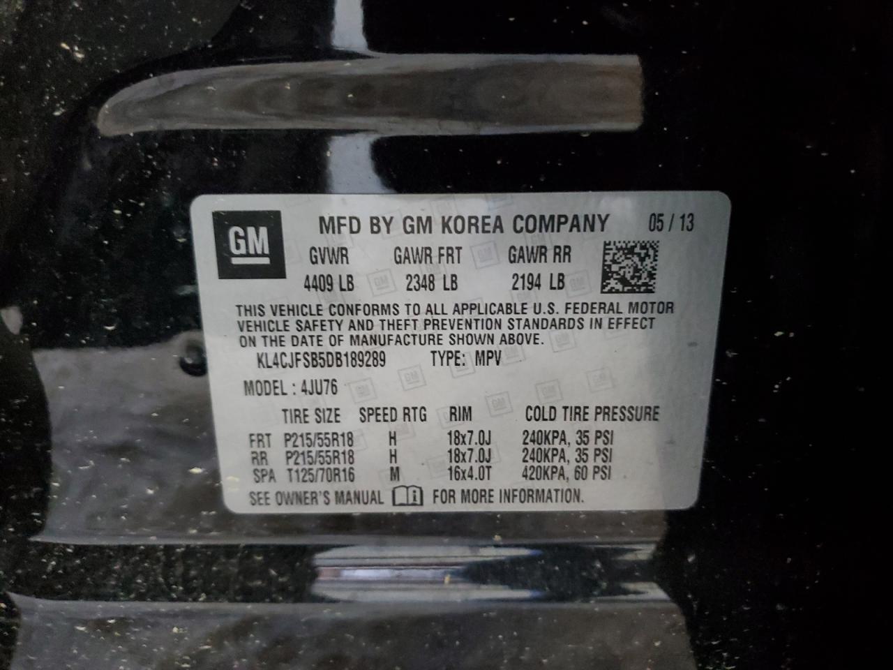 KL4CJFSB5DB189289 2013 Buick Encore Convenience
