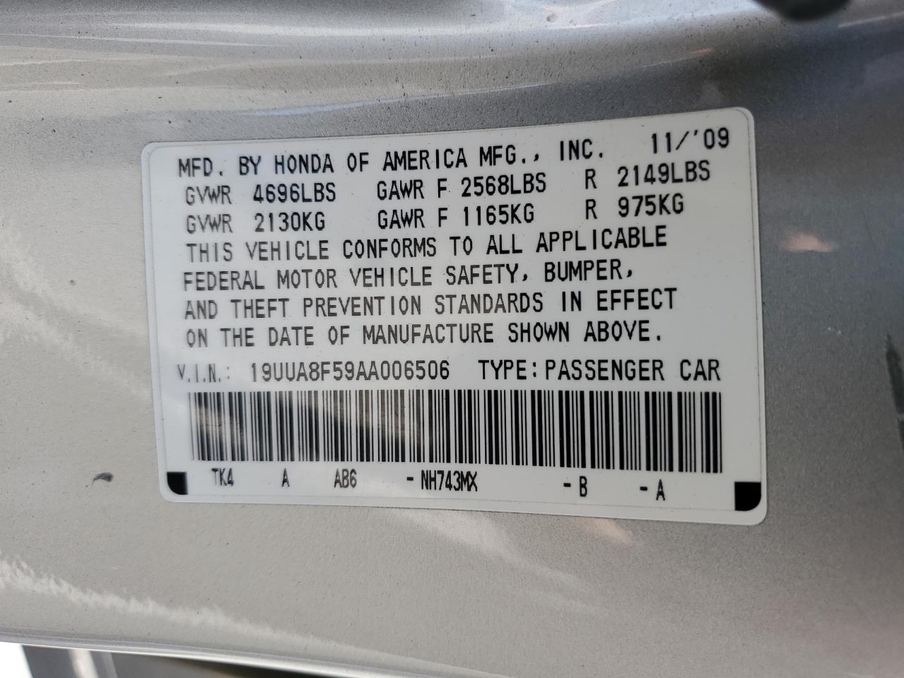 19UUA8F59AA006506 2010 Acura Tl