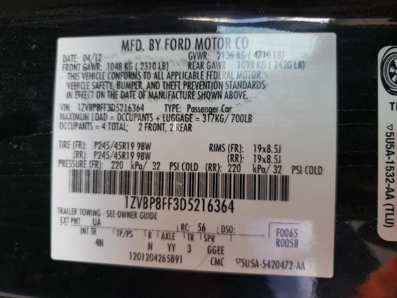 1ZVBP8FF3D5216364 2013 Ford Mustang Gt