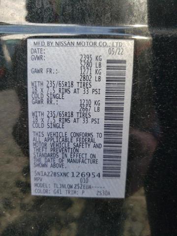 2022 Nissan Murano Sv VIN: 5N1AZ2BSXNC126954 Lot: 56796334