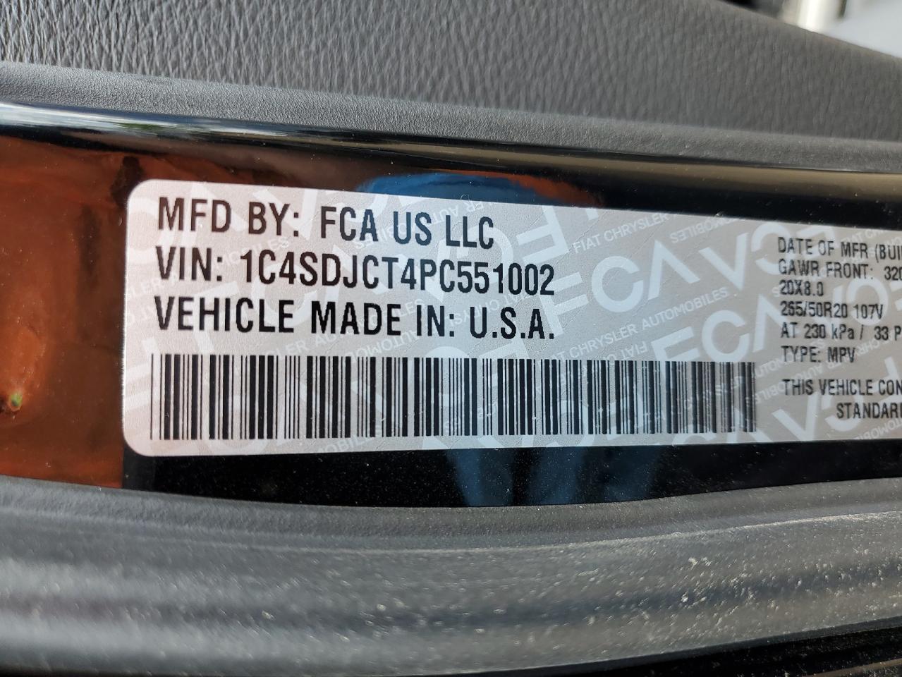 1C4SDJCT4PC551002 2023 Dodge Durango R/T