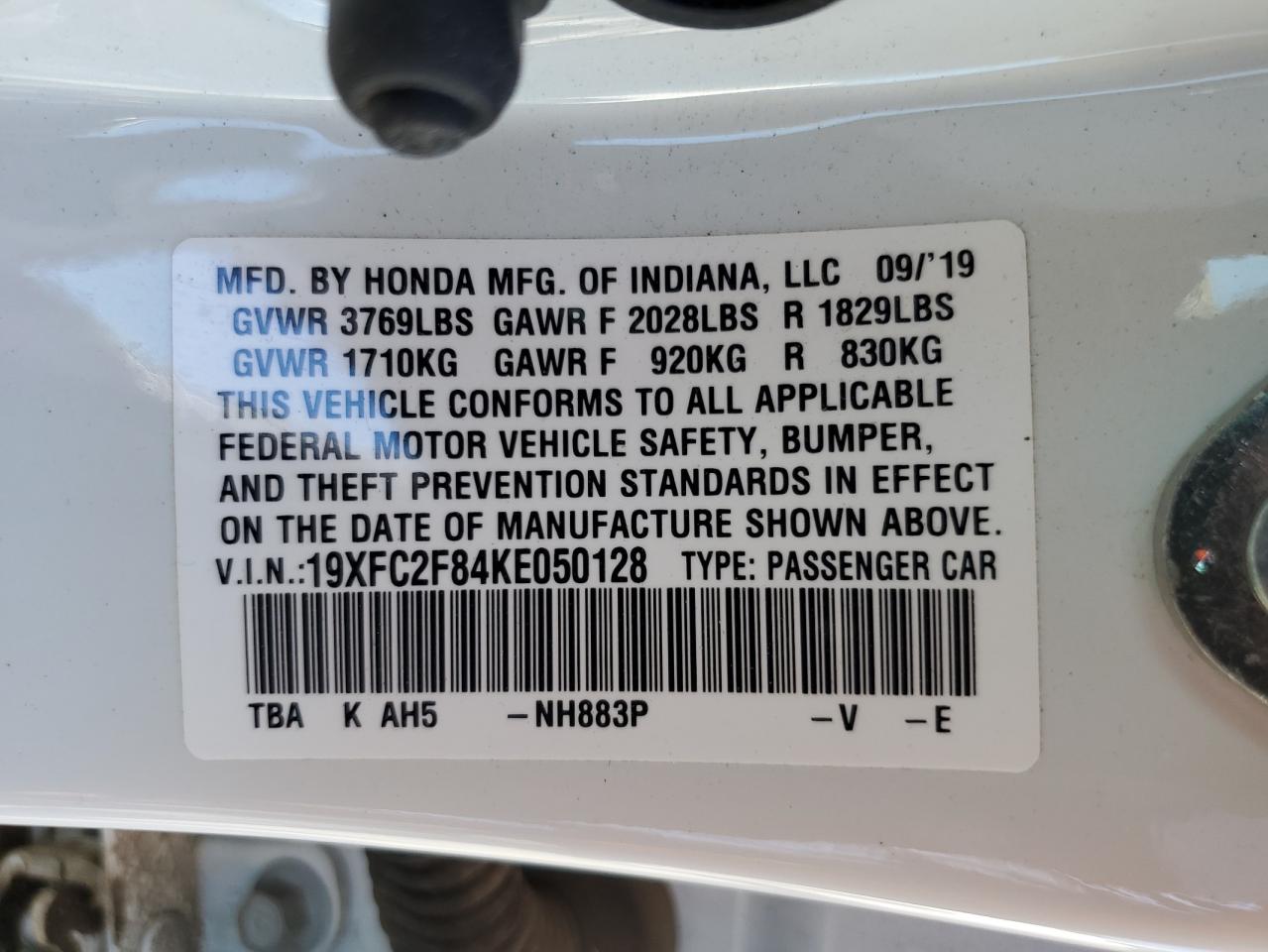 19XFC2F84KE050128 2019 Honda Civic Sport