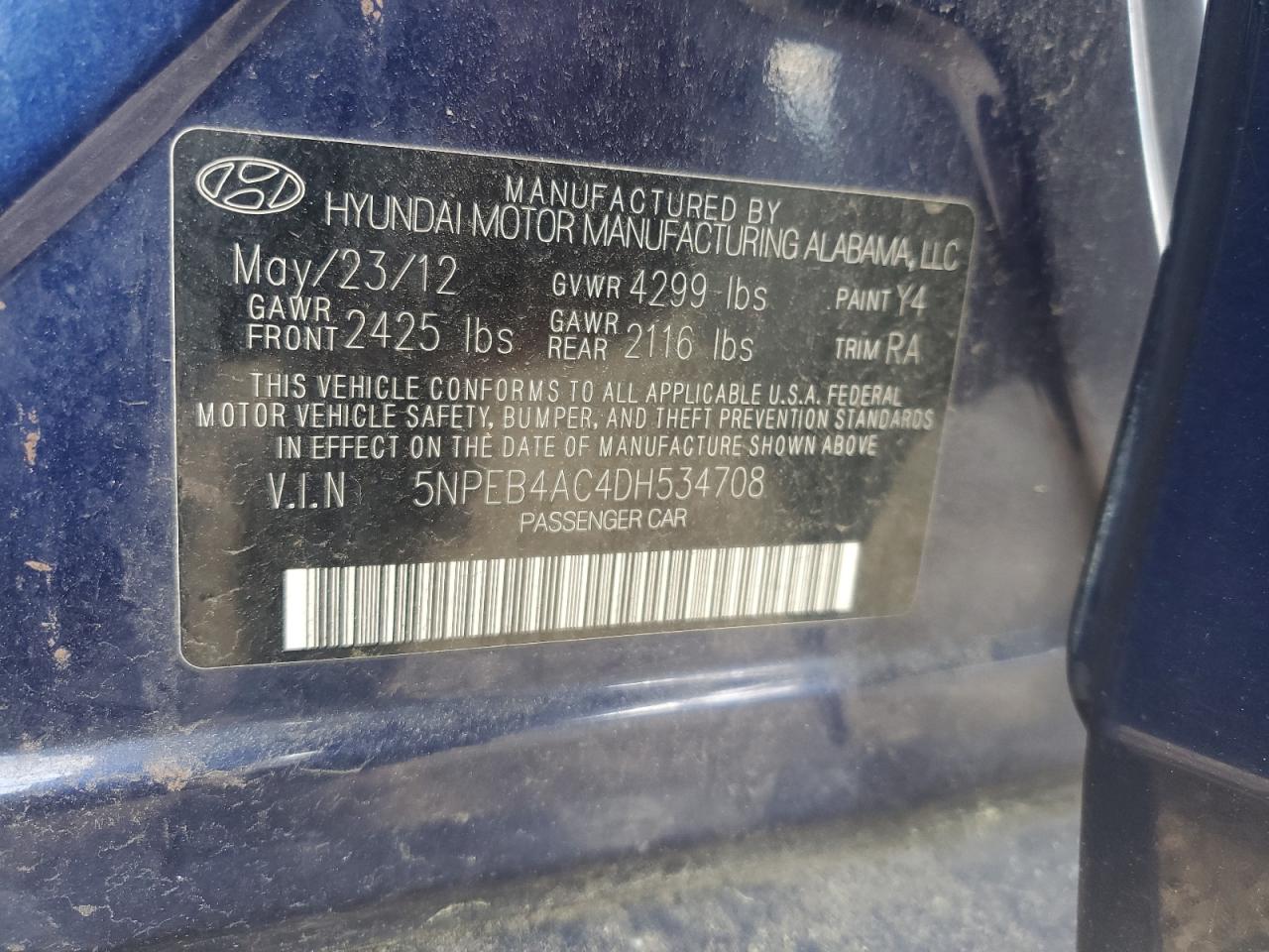 5NPEB4AC4DH534708 2013 Hyundai Sonata Gls