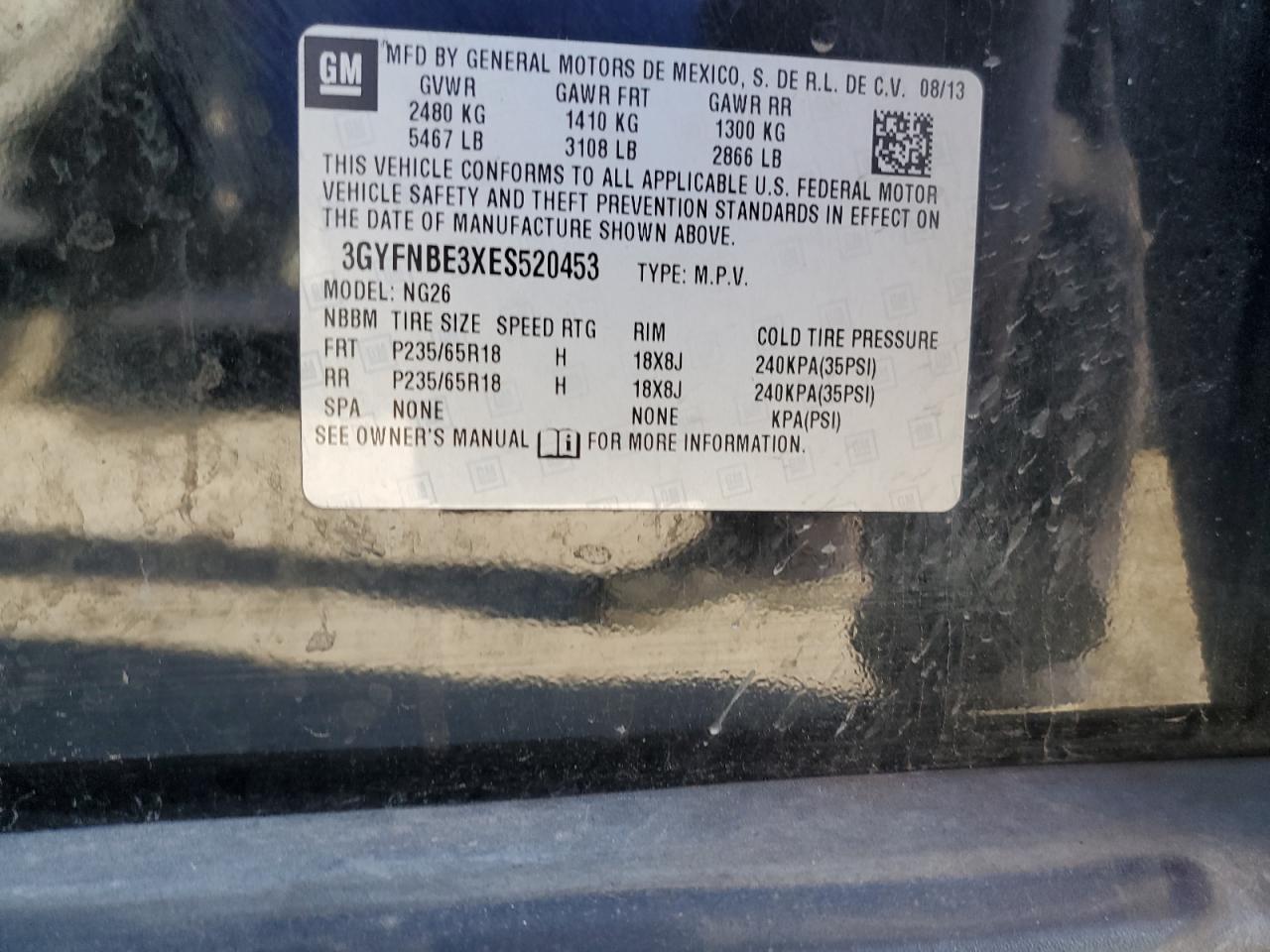 3GYFNBE3XES520453 2014 Cadillac Srx Luxury Collection