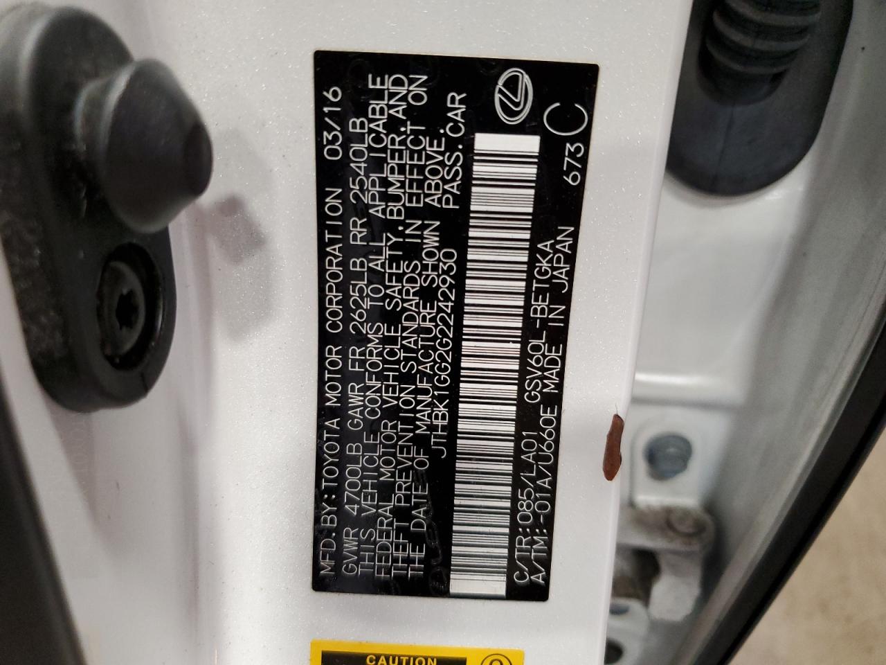 JTHBK1GG2G2242930 2016 Lexus Es 350