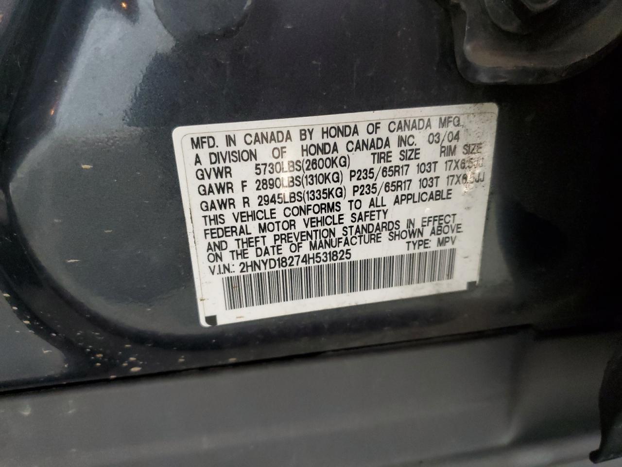 2HNYD18274H531825 2004 Acura Mdx