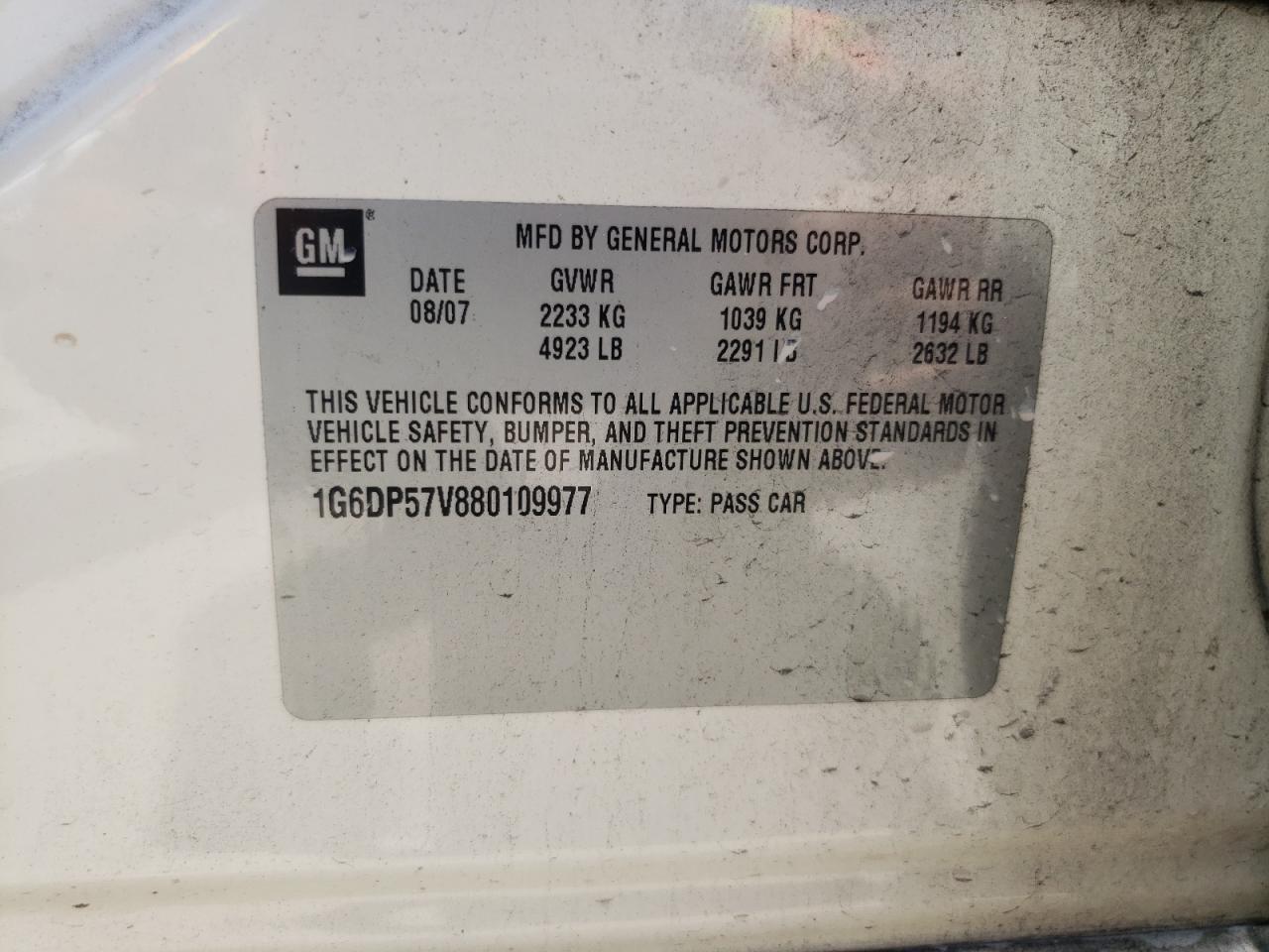 1G6DP57V880109977 2008 Cadillac Cts Hi Feature V6