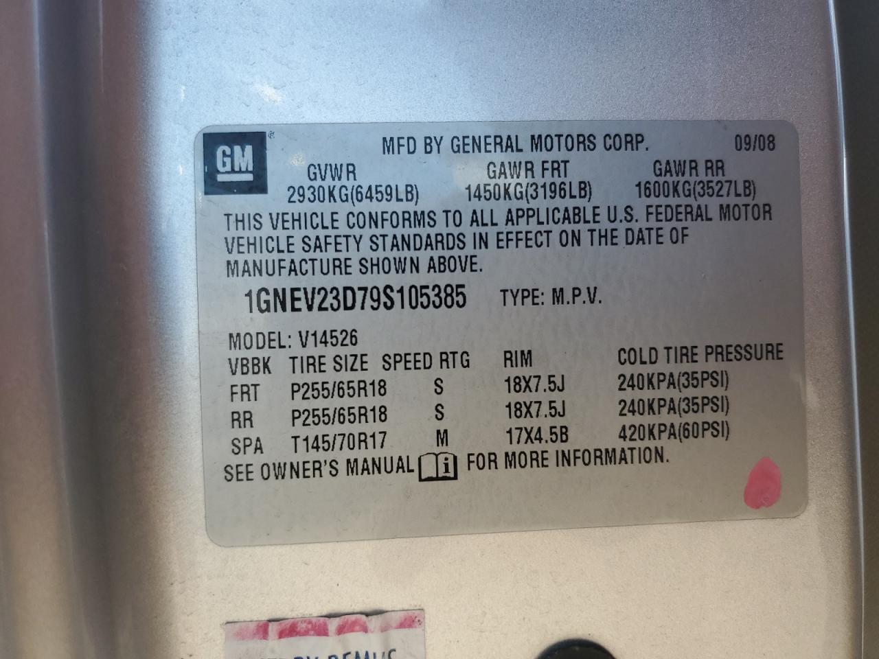 1GNEV23D79S105385 2009 Chevrolet Traverse Lt