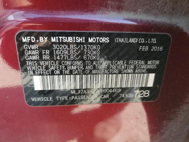 2017 Mitsubishi Mirage Es VIN: ML32A3HJ9HH004469 Lot: 58606894