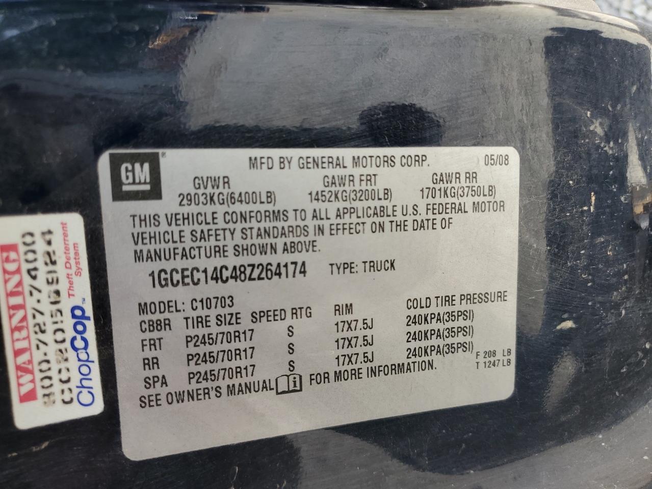 1GCEC14C48Z264174 2008 Chevrolet Silverado C1500