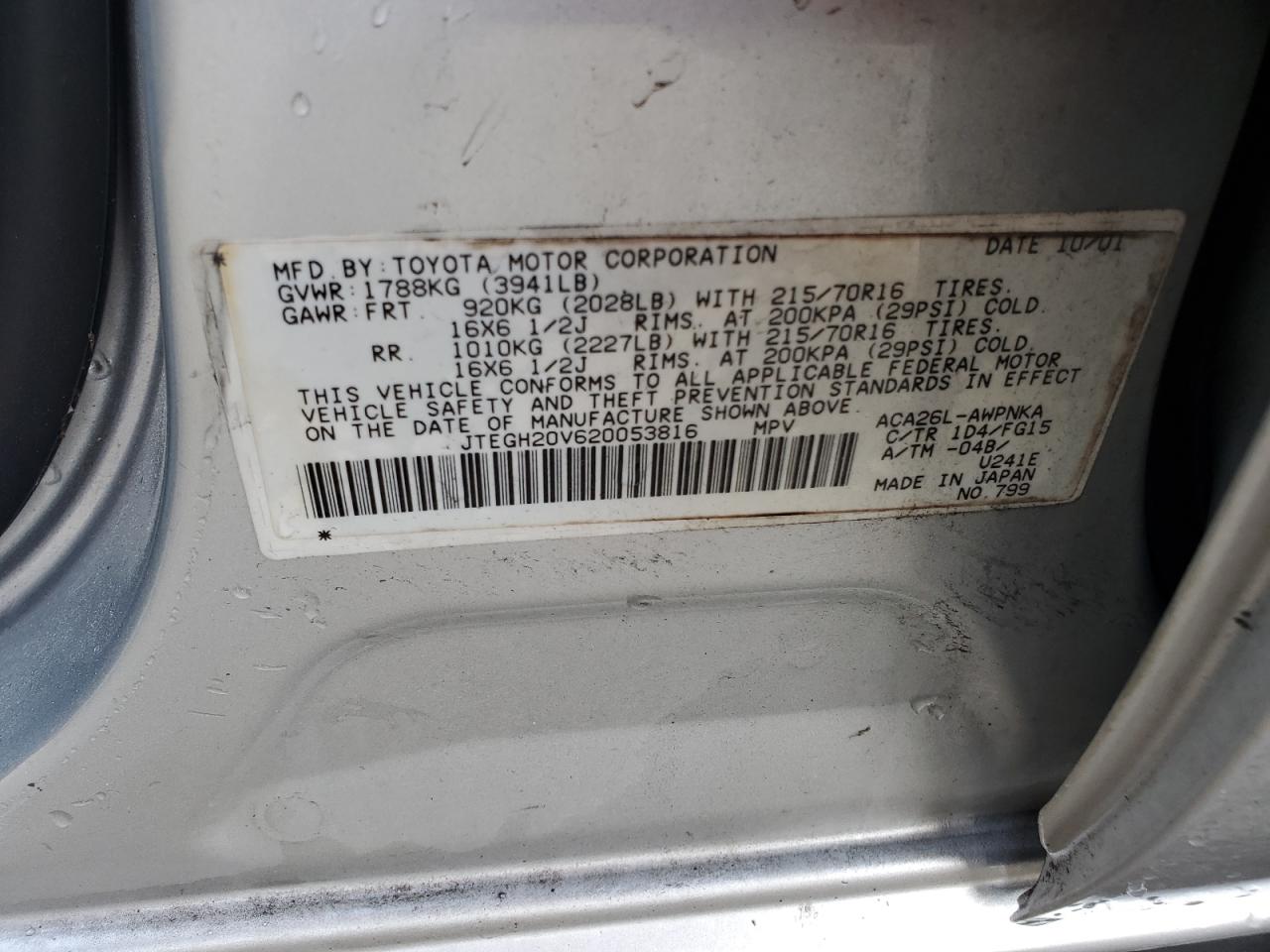 JTEGH20V620053816 2002 Toyota Rav4