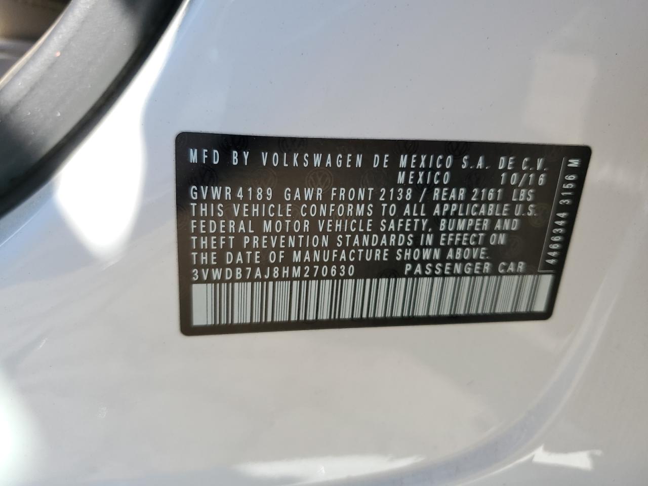 3VWDB7AJ8HM270630 2017 Volkswagen Jetta Se