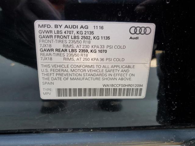 2017 Audi Q3 Premium VIN: WA1BCCFS0HR012094 Lot: 58139114