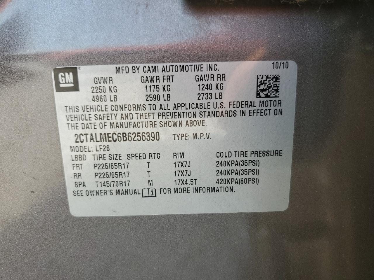 2CTALMEC6B6256390 2011 GMC Terrain Sle