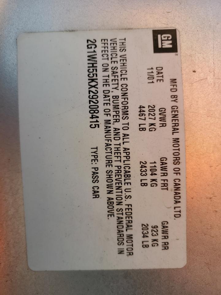 2G1WH55KX29208415 2002 Chevrolet Impala Ls