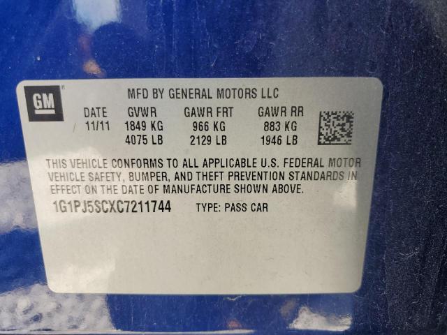 2012 Chevrolet Cruze Eco VIN: 1G1PJ5SCXC7211744 Lot: 57148894