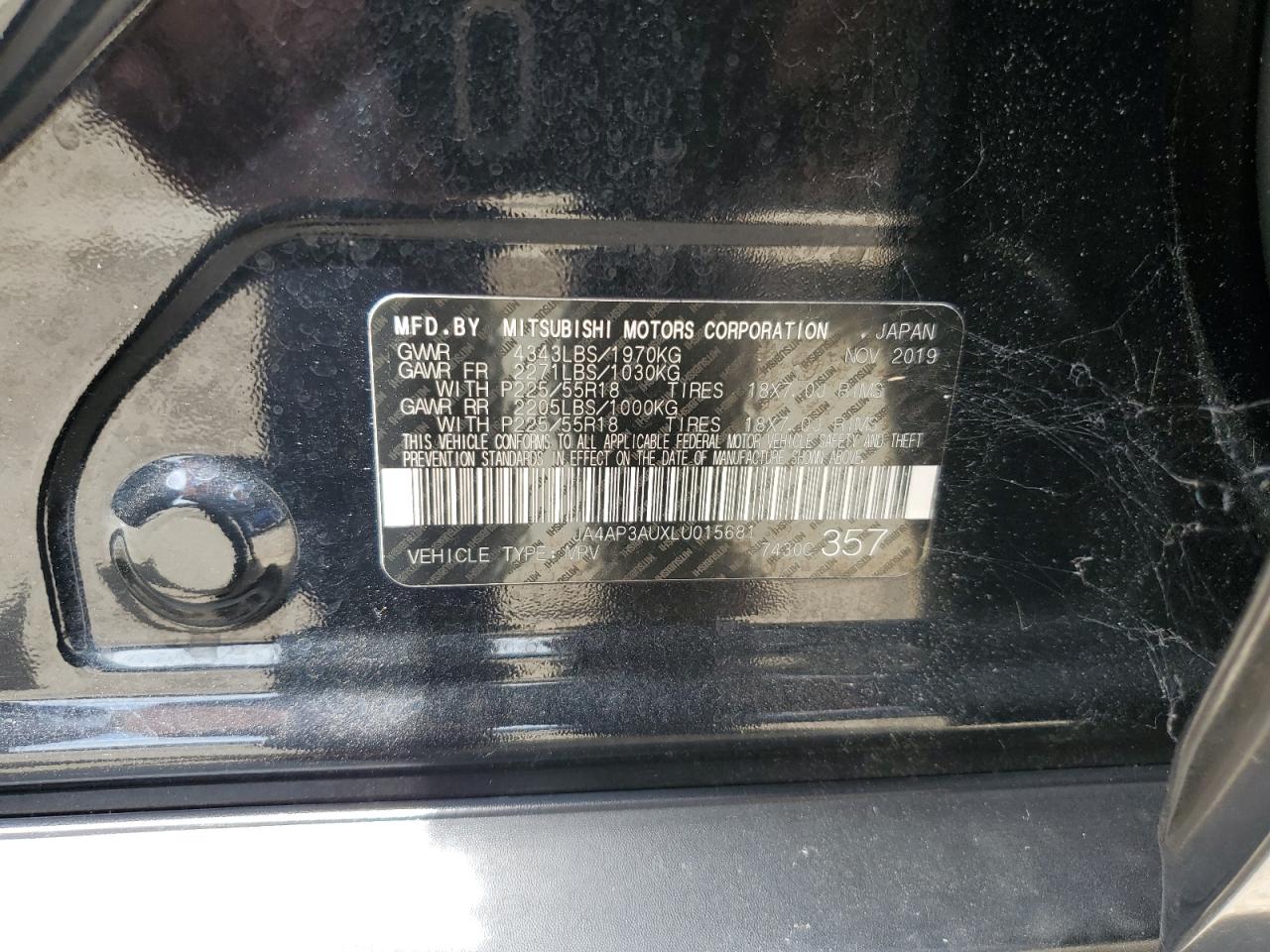 JA4AP3AUXLU015681 2020 Mitsubishi Outlander Sport Es