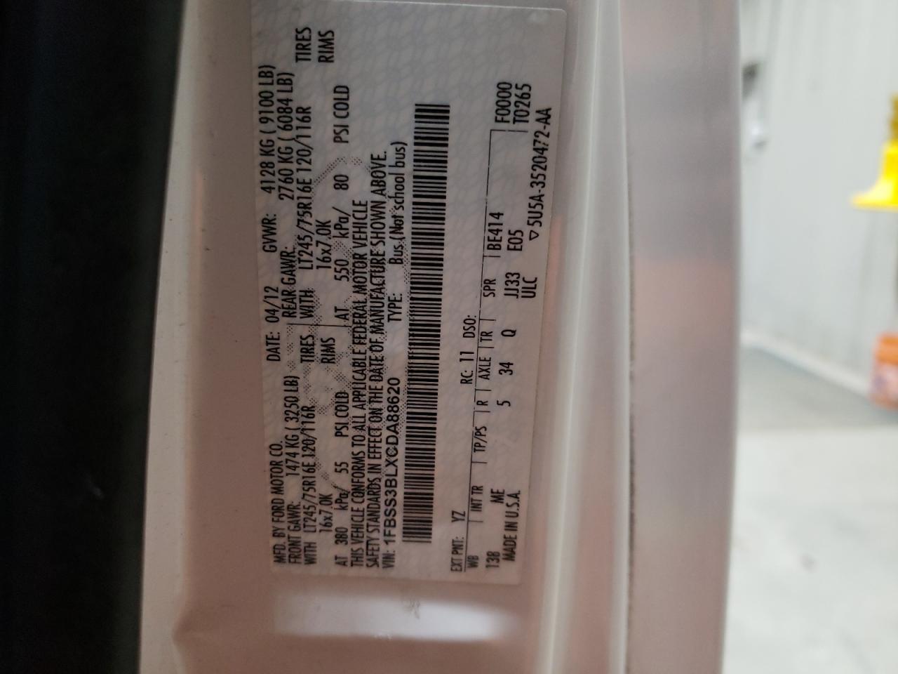 1FBSS3BLXCDA88620 2012 Ford Econoline E350 Super Duty Wagon