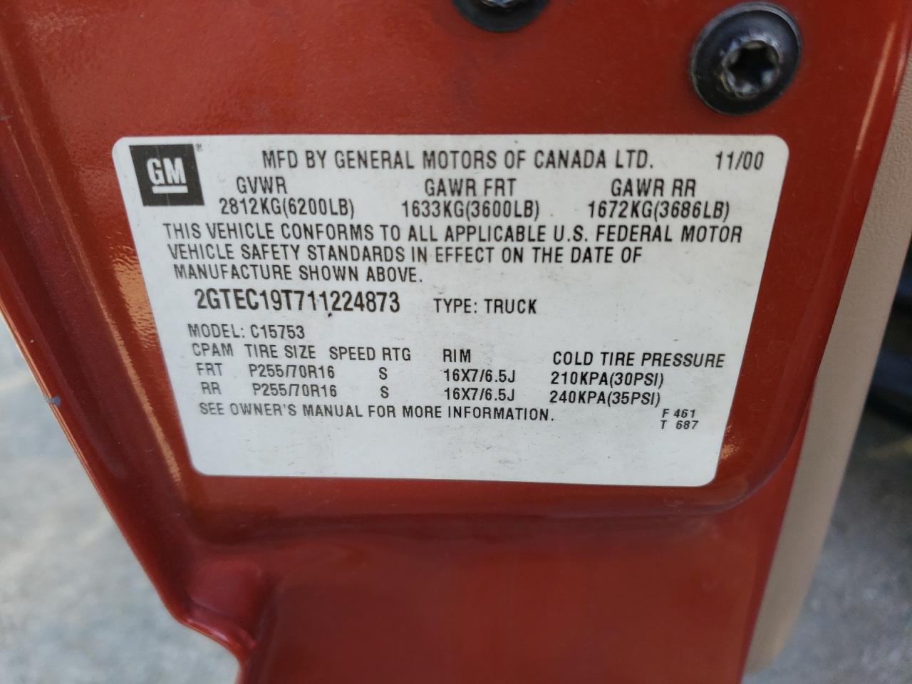 2GTEC19T711224873 2001 GMC New Sierra C1500