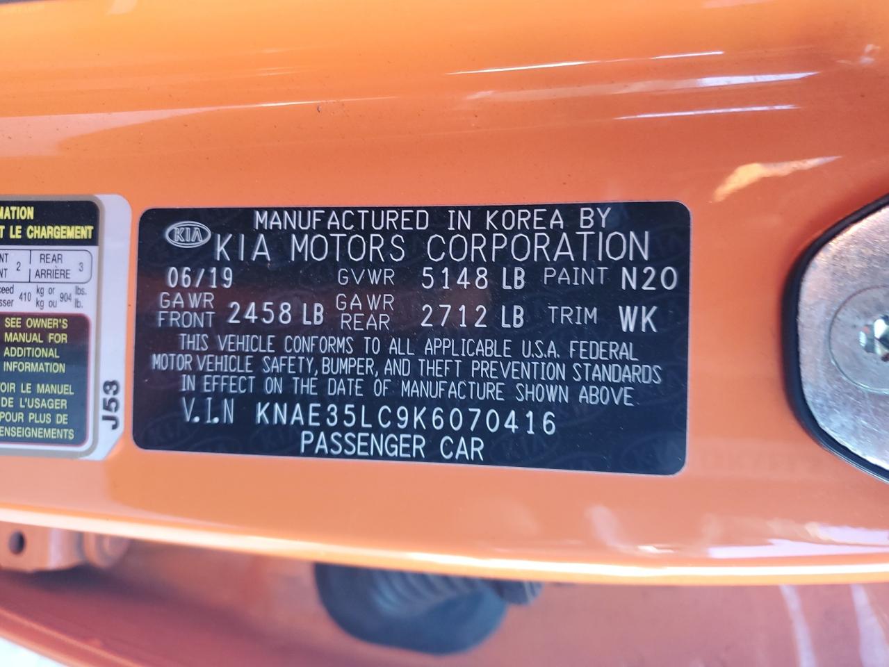 KNAE35LC9K6070416 2019 Kia Stinger Gt