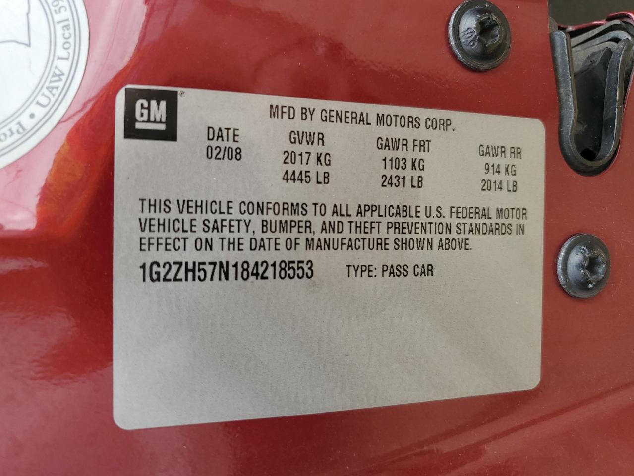 1G2ZH57N184218553 2008 Pontiac G6 Gt