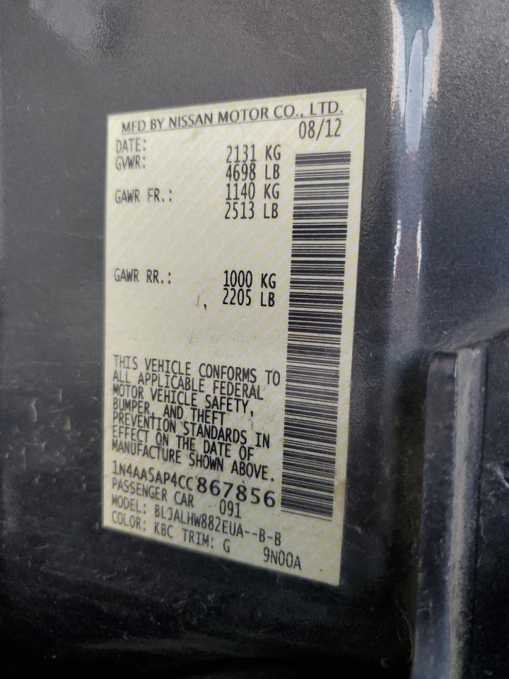 1N4AA5AP4CC867856 2012 Nissan Maxima S