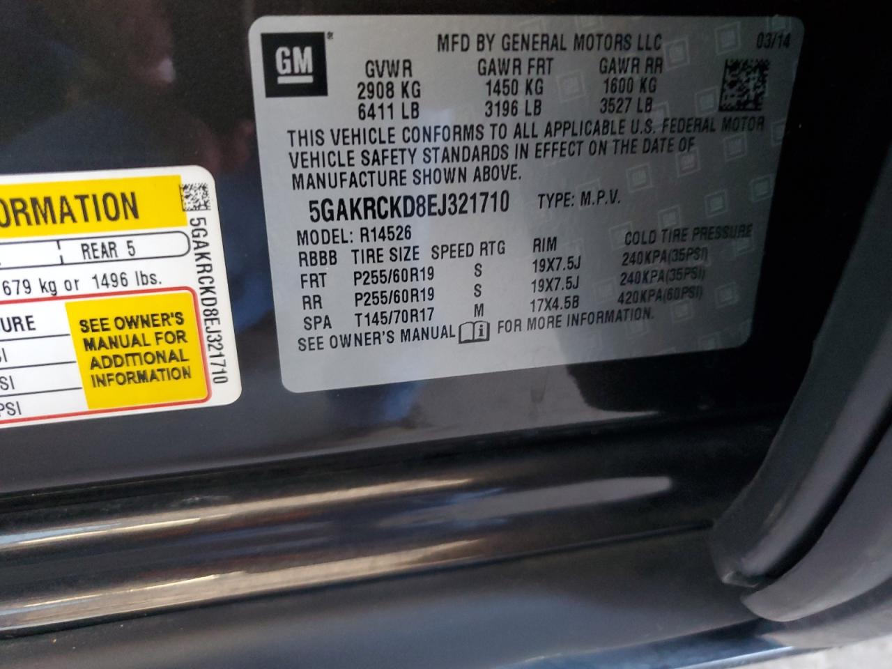 5GAKRCKD8EJ321710 2014 Buick Enclave