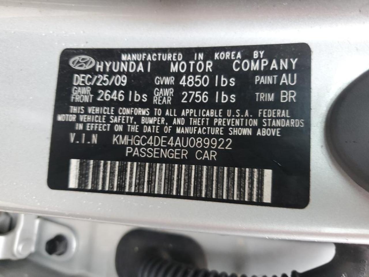 KMHGC4DE4AU089922 2010 Hyundai Genesis 3.8L