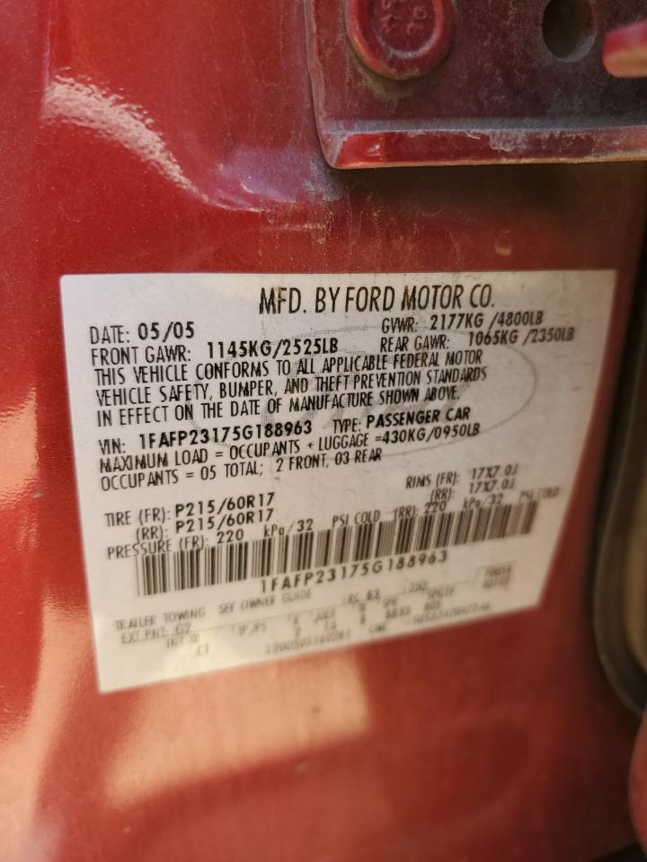 1FAFP23175G188963 2005 Ford Five Hundred Se